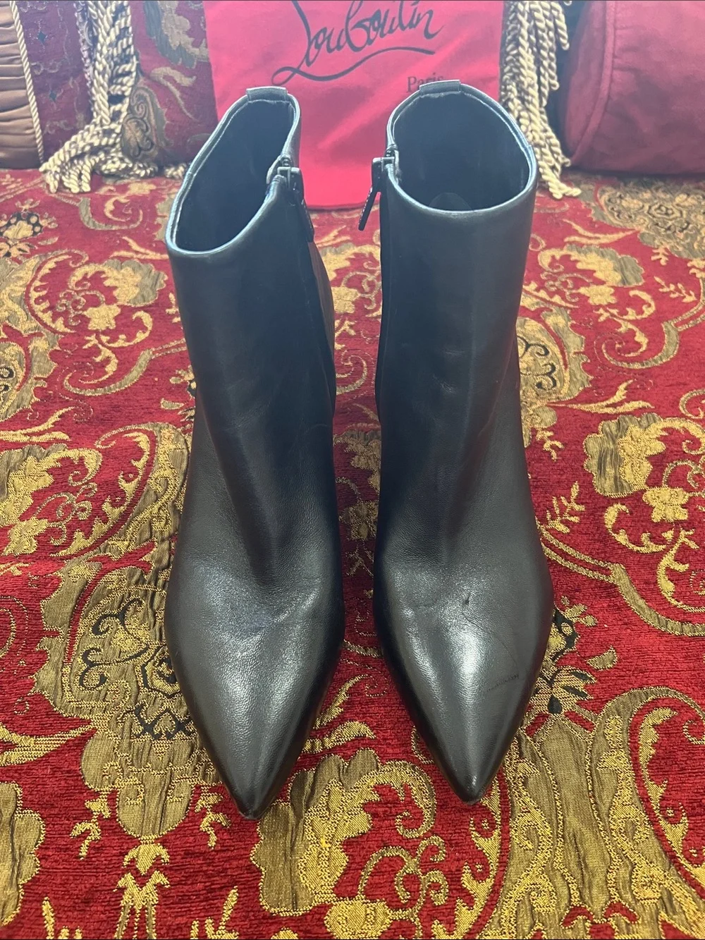 Calvin Klein Black Pointed Leather Ankle Booties